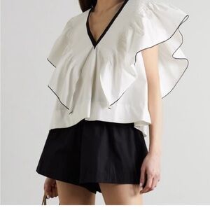 Lug Von Siga Elegant White Ruffle Blouse with Black Accents